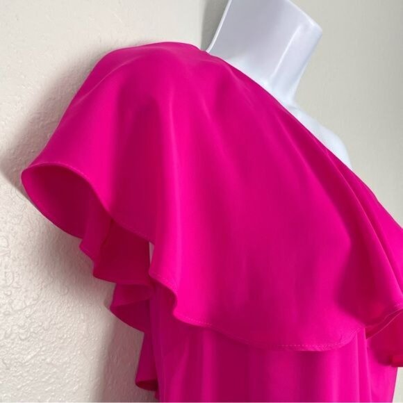 Amanda Uprichard pink fuchsia ruffle top one shoulder mini dress tunic S - Picture 3 of 14